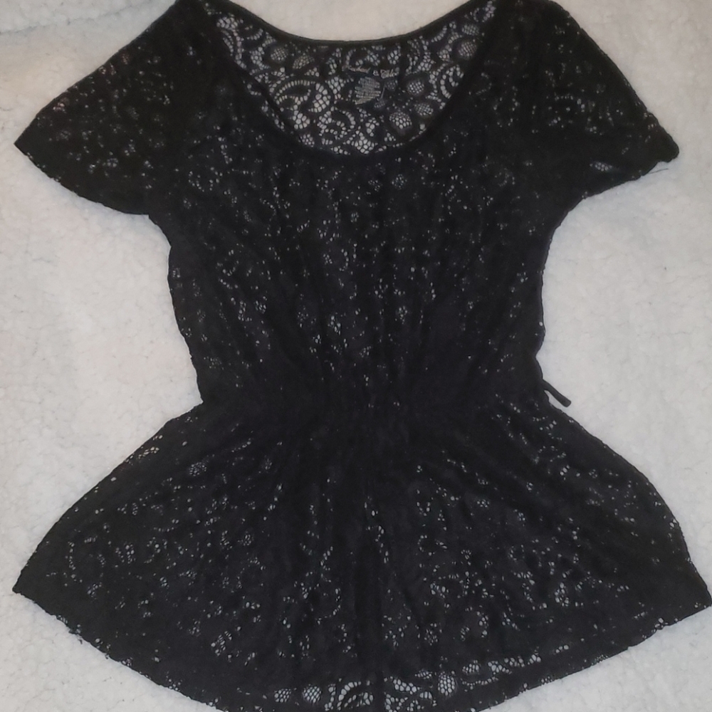 Black sheer lace blouse